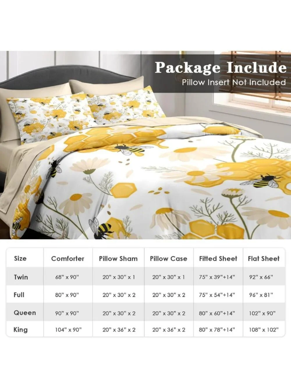 Cozy 7-Piece Bees Honey Comforter Set with Sheets - Stylish Bedding Ensemble